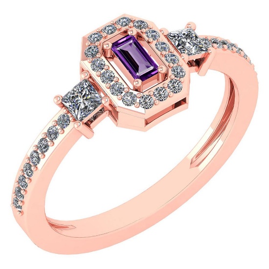 Certified 0.55 Ctw Amethyst And Diamond 14k Rose Gold Ring