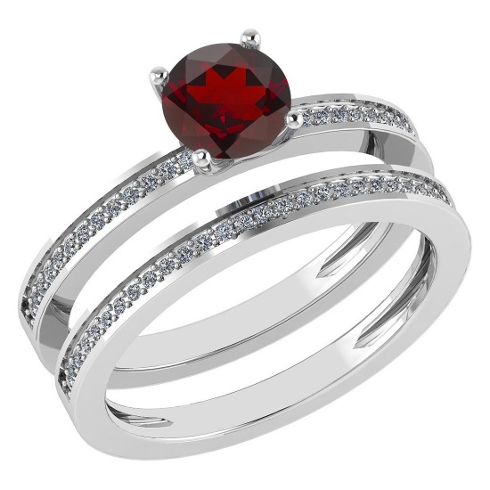 Certified 0.73 Ctw Garnet And Diamond 18k White Gold Ring (G-H VS/SI1)