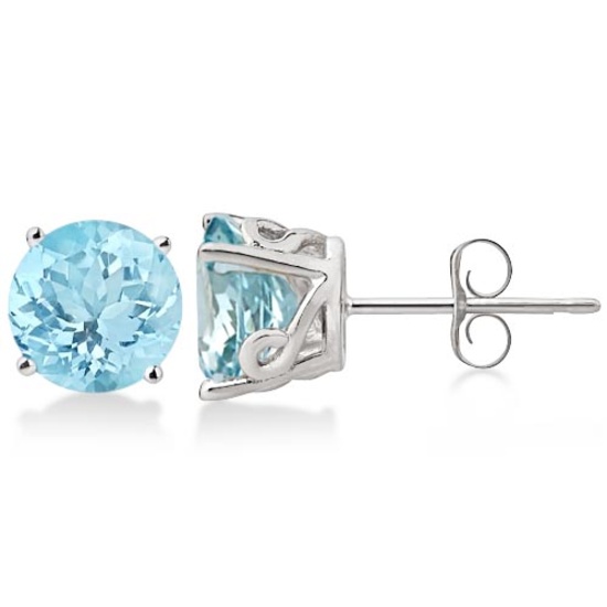 Antique style Art Deco Aquamarine Stud Earrings 14k White Gold 2.50ctw