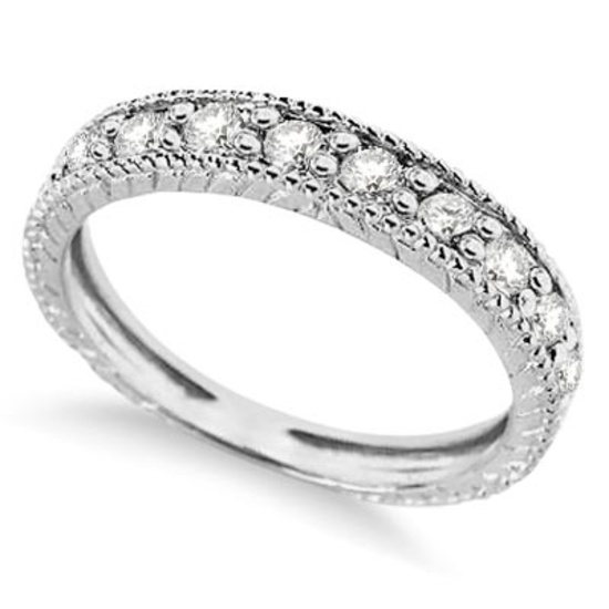Vintage Style Style Diamond Wedding Ring Band Half-Way 14k White Gold 0.55ctw