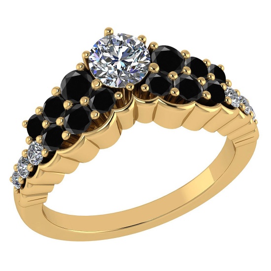 Certified 1.35 Ctw I2/I3 Treated Fancy Black And White Diamond 14K Yellow Gold Vintage Style Anniver