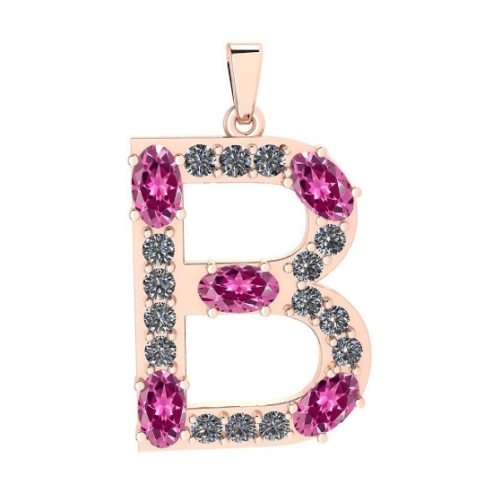 1.70 Ctw Pink Tourmaline And Diamond Alphabet 'B' Pendant from the Valentines collection 14K Rose Go