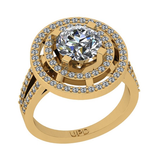 2.67 Ctw SI2/I1 Gia Certified Center Diamond 14K Yellow Gold Engagement Ring