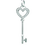 Diamond Heart Key Pendant Necklace in 14k White Gold 0.10ctw