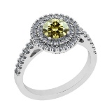 Certified 1.19 Ctw SI1/SI2 Natural Fancy Yellow And White Diamond 14K White Gold Halo Ring