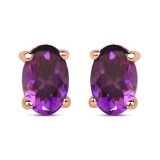 4.20 CTW Genuine Amethyst And 14K Rose Gold Earrings