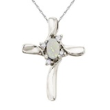 0.50Ctw Opal and Diamond Cross Necklace Pendant 14k White Gold