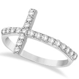 Modern Sideways Diamond Cross Fashion Ring in 14k White Gold 0.42ctw