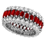 Marquise Ruby and Diamond Eternity Ring 14k White Gold 5.25 ctw