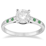 Cathedral Emerald and Diamond Engagement Ring 14k White Gold 1.20ctw