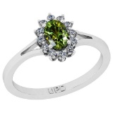 0.64 Ctw I2/I3 Green sapphire And Diamond 14K White Gold Promises Ring