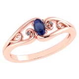 Certified 0.22 Ctw Blue Sapphire And Diamond 14k Rose Gold Simple Ring