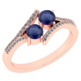 Certified 1.06 Ctw Genuine Blue Sapphire And Diamond 14k Rose Gold Engagement Ring
