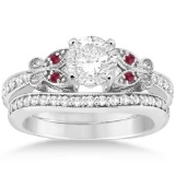 Butterfly Diamond and Ruby Bridal Set Platinum 1.42ctw