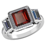 Certified 2.05 CTW Genuine Garnet And Diamond 14K White Gold Ring