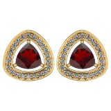 1.42 Ctw Garnet And Diamond 14k Yellow Gold Stud Earrings