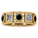 Certified 3.00 Ctw I2/I3 Treated Fancy Black And White Diamond 14K Yellow Gold Vingate Style Band Ri