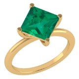 Certified 3.00 Ctw Emerald Ladies Fashion 14K Yellow Gold Solitaire Ring MADE IN USA