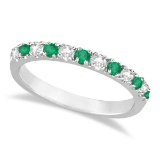 Diamond and Emerald Ring Guard Anniversary Band 14k White Gold 0.32ctw