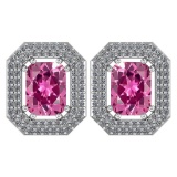 3.66 Ctw Pink Tourmaline And Diamond 14k White Gold Halo Stud Earring