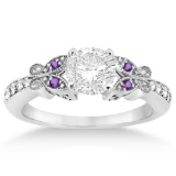 Butterfly Diamond and Amethyst Engagement Ring 18k White Gold 1.20ctw