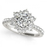 CERTIFIED 18KT WHITE GOLD 1.42 CTW J-K/VS-SI1 DIAMOND HALO ENGAGEMENT RING