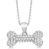 Pave Diamond Dog Bone Pendant Necklace 14K White Gold 0.80ctw