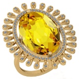 21.83 Ctw I2/I3 Lemon Topaz And Diamond 14k Yellow Gold Engagement Halo Ring