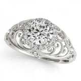 CERTIFIED PLATINUM 1.19 CTW J-K/VS-SI1 DIAMOND HALO ENGAGEMENT RING