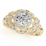 Diamond Halo Engagement Ring Floral 14k Yellow Gold 1.20ctw
