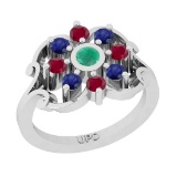 0.90 Ctw SI2/SI1 Multi Stone 14K White Gold Ring