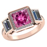 Certified 2.30 CTW Genuine Pink Tourmaline And Diamond 14K Rose Gold Ring