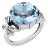 Certified 6.20 Ctw Blue Topaz And Diamond VS/SI1 Ring 14K White Gold MADE IN USA