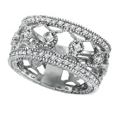 Antique style Style Diamond Eternity Ring Wide Band 14k White Gold 0.75ctw