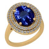 Certified 4.69 Ctw VS/SI1 Tanzanite and Diamond 14K Yellow Gold Vintage Style Ring