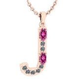 0.71 Ctw Pink Tourmaline And Diamond Alphabet 'J' Pendant from the Valentines collection 14K Rose Go