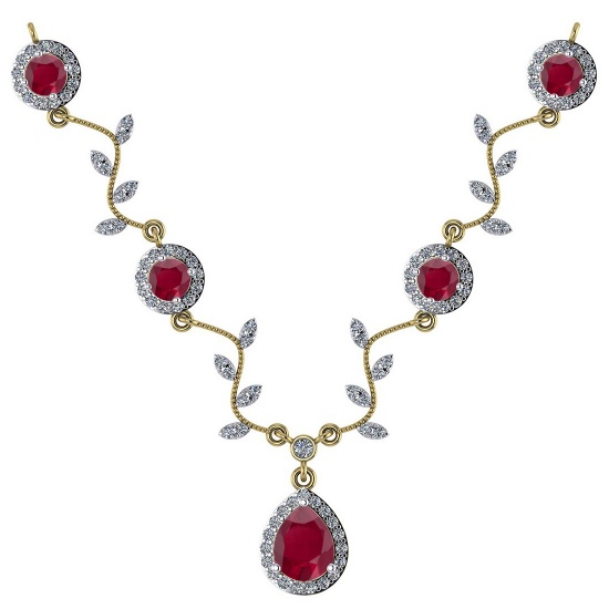 Certified 12.79 Ctw SI2/I1 Ruby And Diamond 14K Yellow Necklace