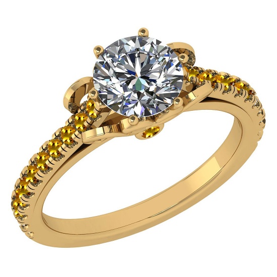 Certified 1.33 Ctw I2/I3 Yellow Sapphire And Diamond 14K Yellow Gold Victorian Style Engagement Ring