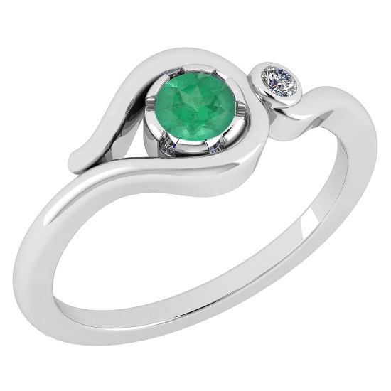 Certified 0.28 Ctw Emerald And Diamond 14K White Gold Solitaire Ring (VS/SI1) MADE IN USA