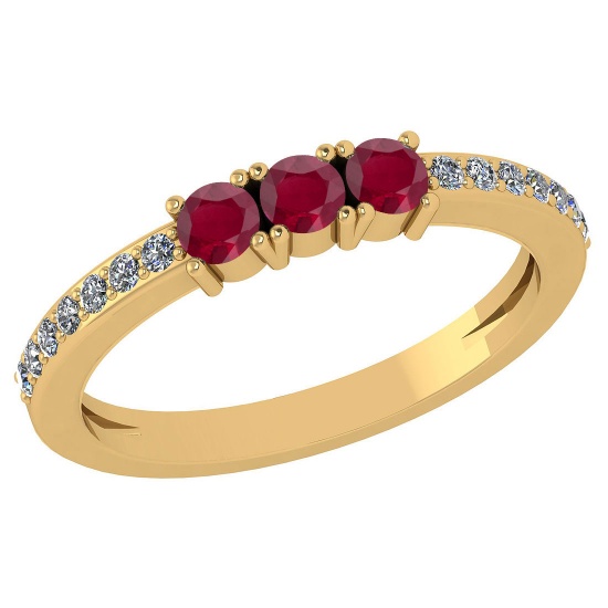Certified 0.23 Ctw Ruby And Diamond 14k Yellow Gold Halo Ring