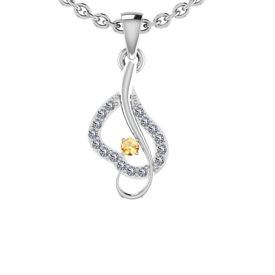 0.13 Ctw I2/I3 Citrine And Diamond 10K White Gold Pendant