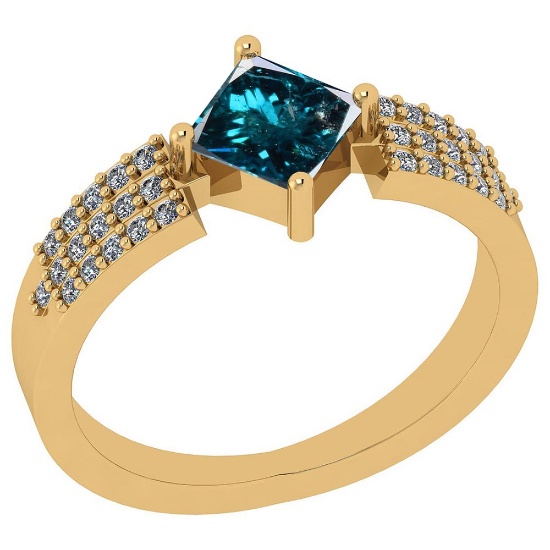 Certified 0.97 Ctw Treated Fancy Blue and White Diamond I1/I2 14k Yellow Gold Vintage Style Ring