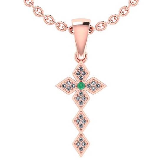 0.07 Ctw VS/SI1 Emerald And Diamond 14k Rose Gold Halo Necklace