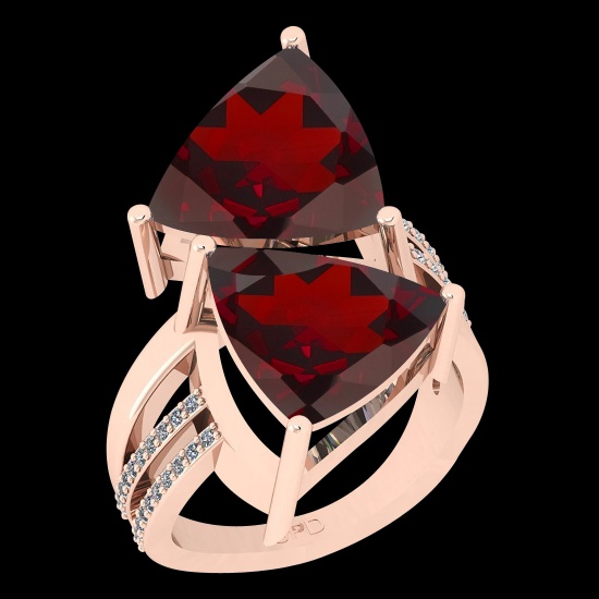 Certified 4.46 Ctw I2/I3 Garnet And Diamond 10K Rose Gold Two Stone Ring