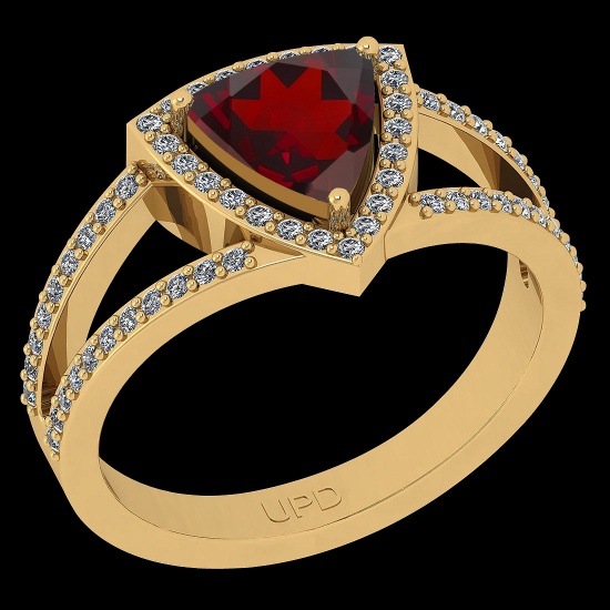 Certified 1.76 Ctw I2/I3 Garnet And Diamond 10K Yellow Gold Vintage Style Engagement Halo Ring