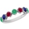 Certified 0.77 Ctw Emerald,Ruby,Blue Sapphire 14K White Gold Ring