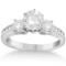 Three-Stone Diamond Engagement Ring with Sidestones in 18k White Gold 1.45 ctw