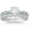 Antique style Aquamarine Bridal Set Marquise Shape 14K White Gold 1.26ctw