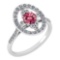 Certified 0.73 Ctw Pink Tourmaline And Diamond Ladies Fashion Halo Ring 14k White Gold MADE IN USA (