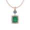 Certified 3.30 Ctw Emerald and Diamond I2/I3 14K Rose Gold Victorian Style Pendant Necklace